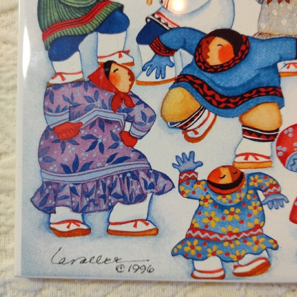 SOLD - Vintage Barbara Lavallee Ceramic Kitchen Tile Wall Eskimo Dance 1996 - Picture 4 of 7